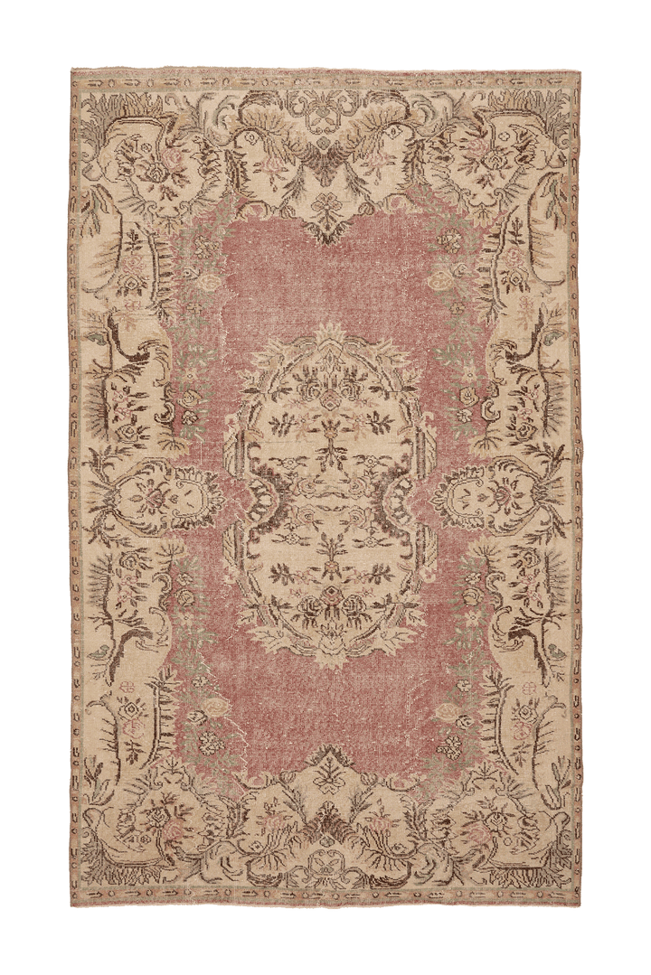 Vintage Isparta Turkish Area Rug 6x10 ft — Pink & Beige Floral