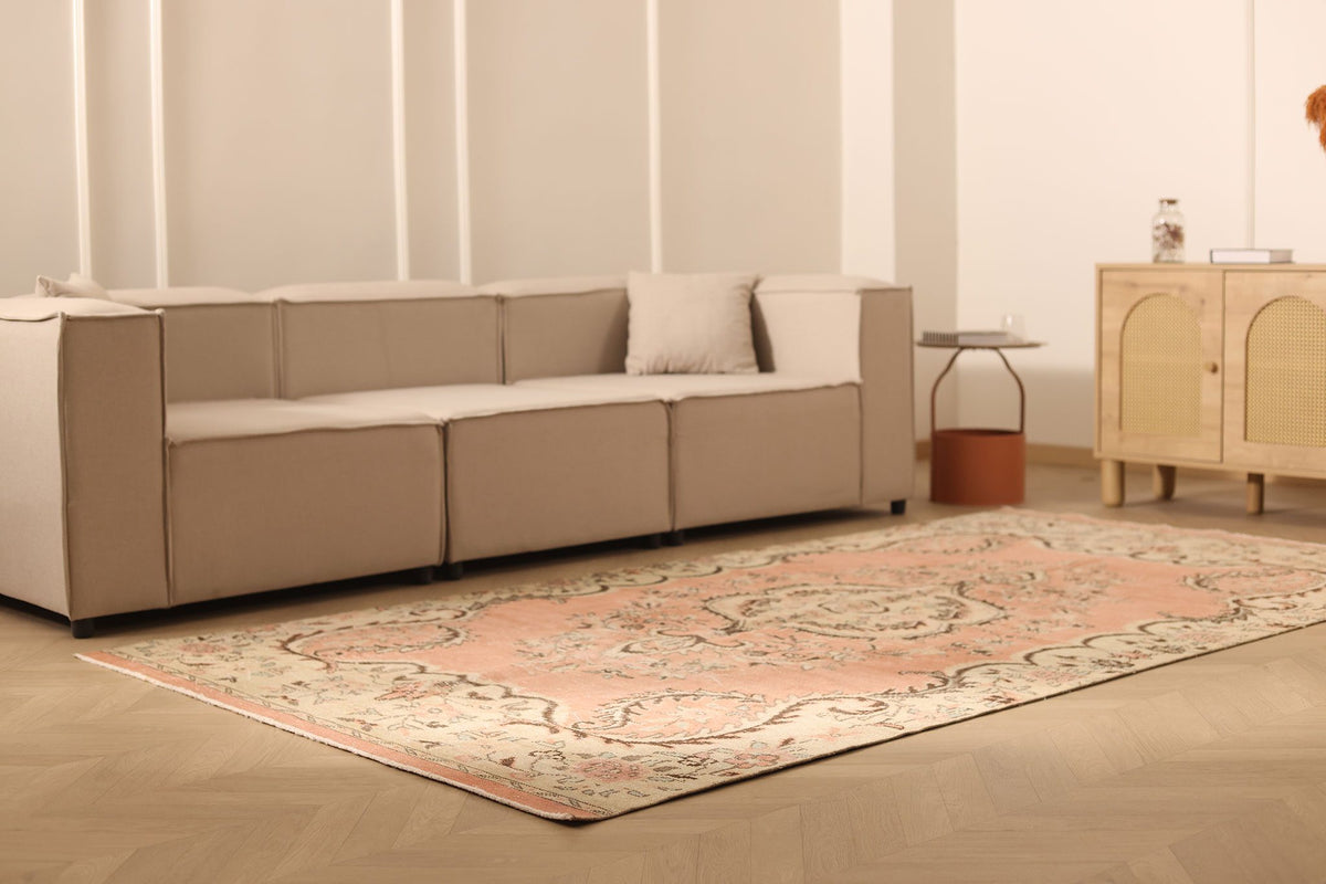 Vintage Isparta Turkish Area Rug 6x10 ft — Orange & Beige Floral