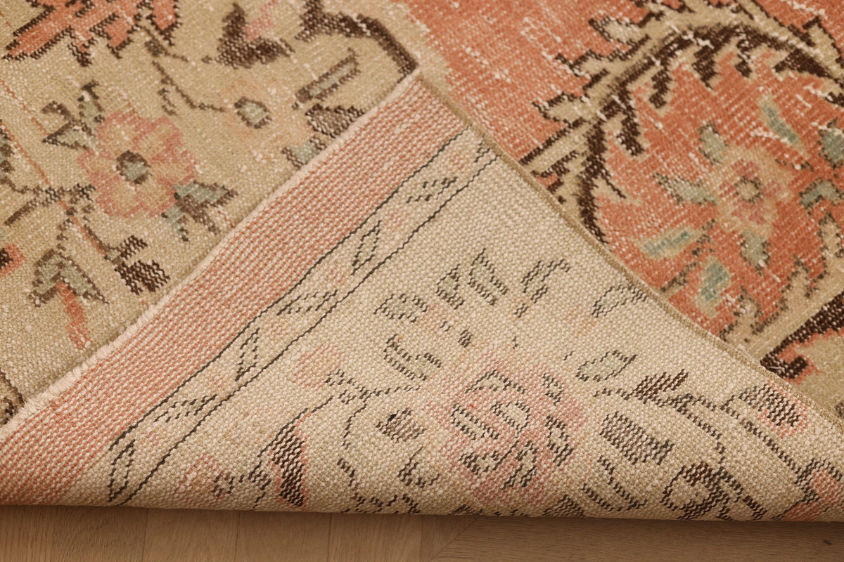 Vintage Isparta Turkish Area Rug 6x10 ft — Orange & Beige Floral