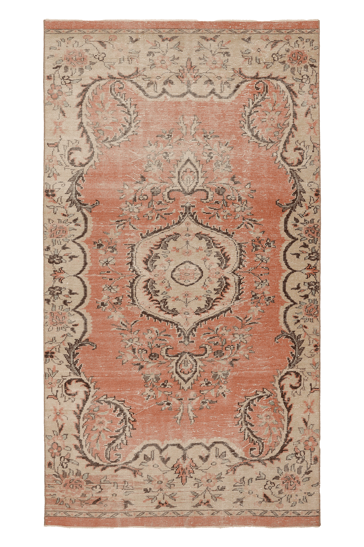 Vintage Isparta Turkish Area Rug 6x10 ft — Orange & Beige Floral