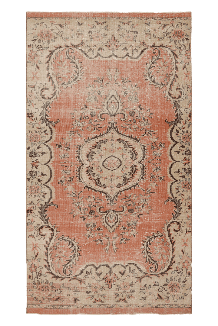 Vintage Isparta Turkish Area Rug 6x10 ft — Orange & Beige Floral