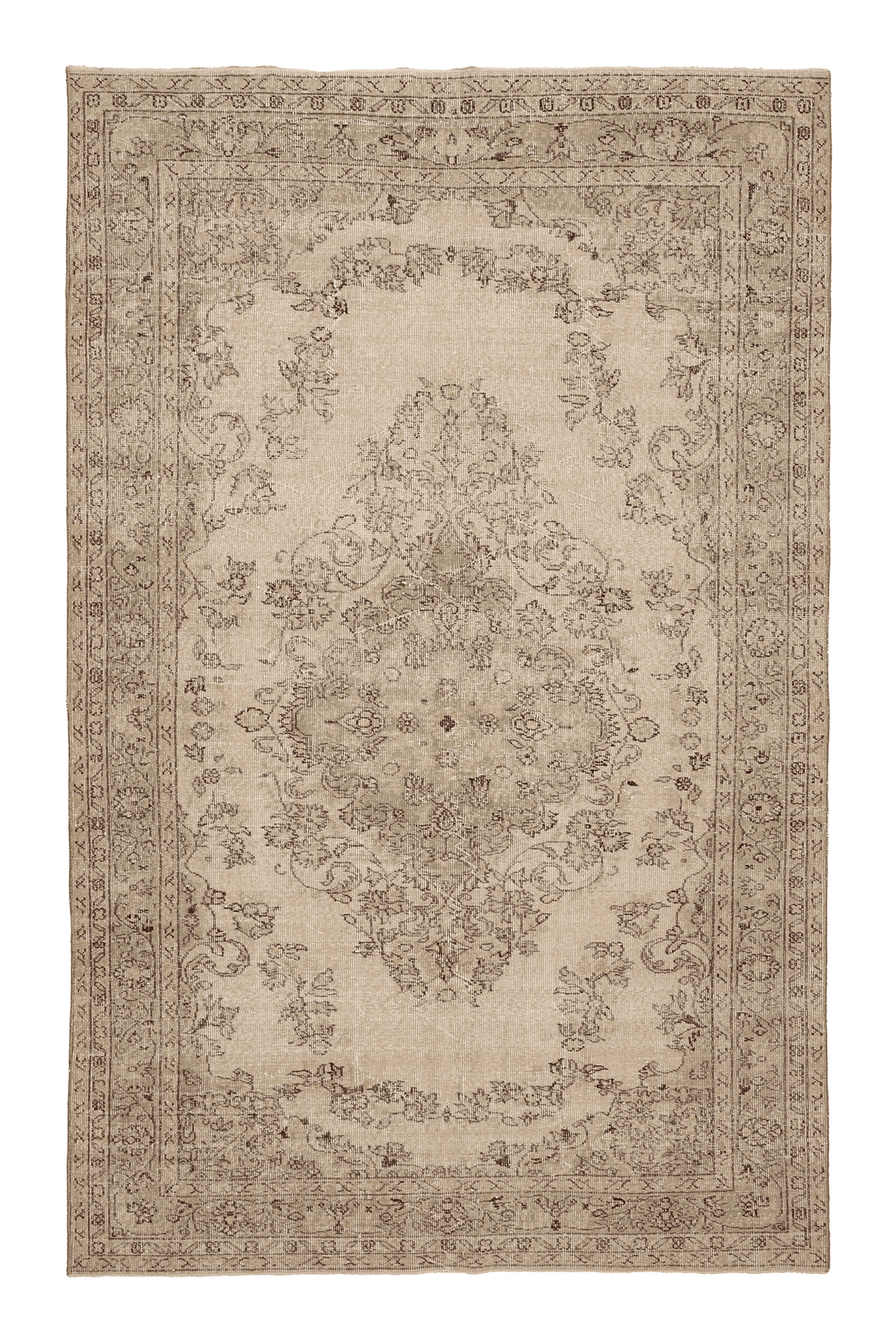Vintage Isparta Turkish Area Rug 6x9 ft — Beige & Brown Floral