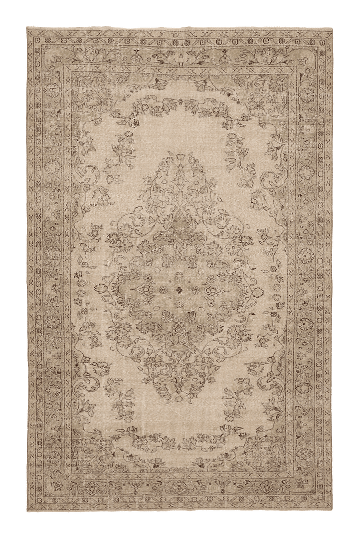 Vintage Isparta Turkish Area Rug 6x9 ft — Beige & Brown Floral