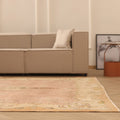 Vintage Isparta Turkish Area Rug 7x9 ft — Beige & Orange Floral