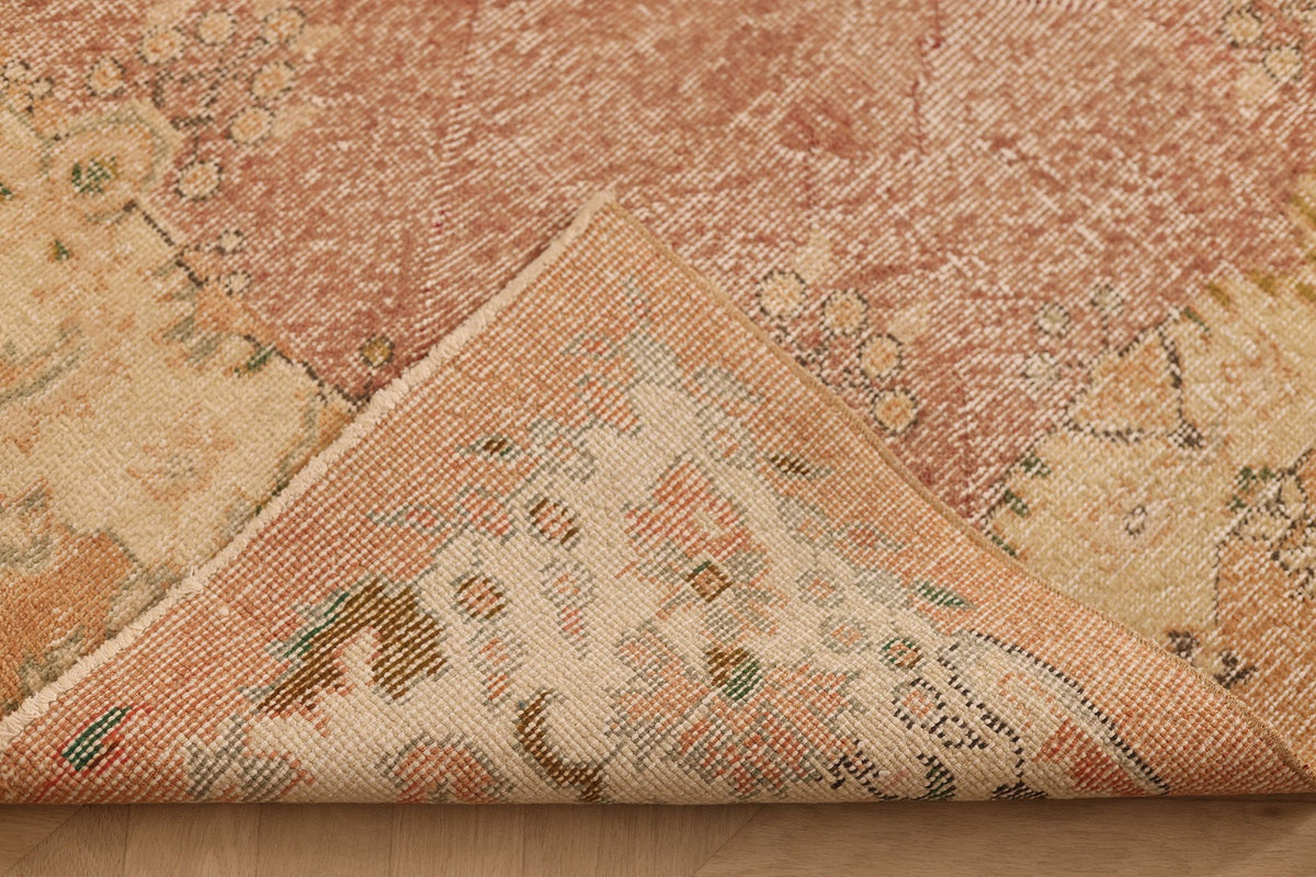 Vintage Isparta Turkish Area Rug 7x9 ft — Beige & Orange Floral