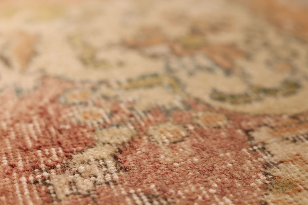 Vintage Isparta Turkish Area Rug 7x9 ft — Beige & Orange Floral