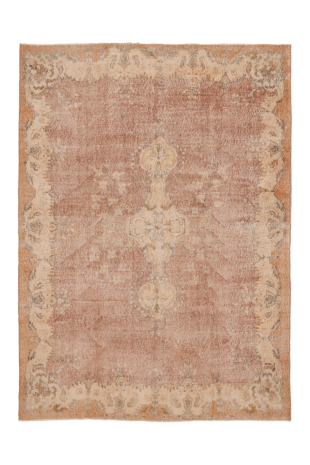 Vintage Isparta Turkish Area Rug 7x9 ft — Beige & Orange Floral