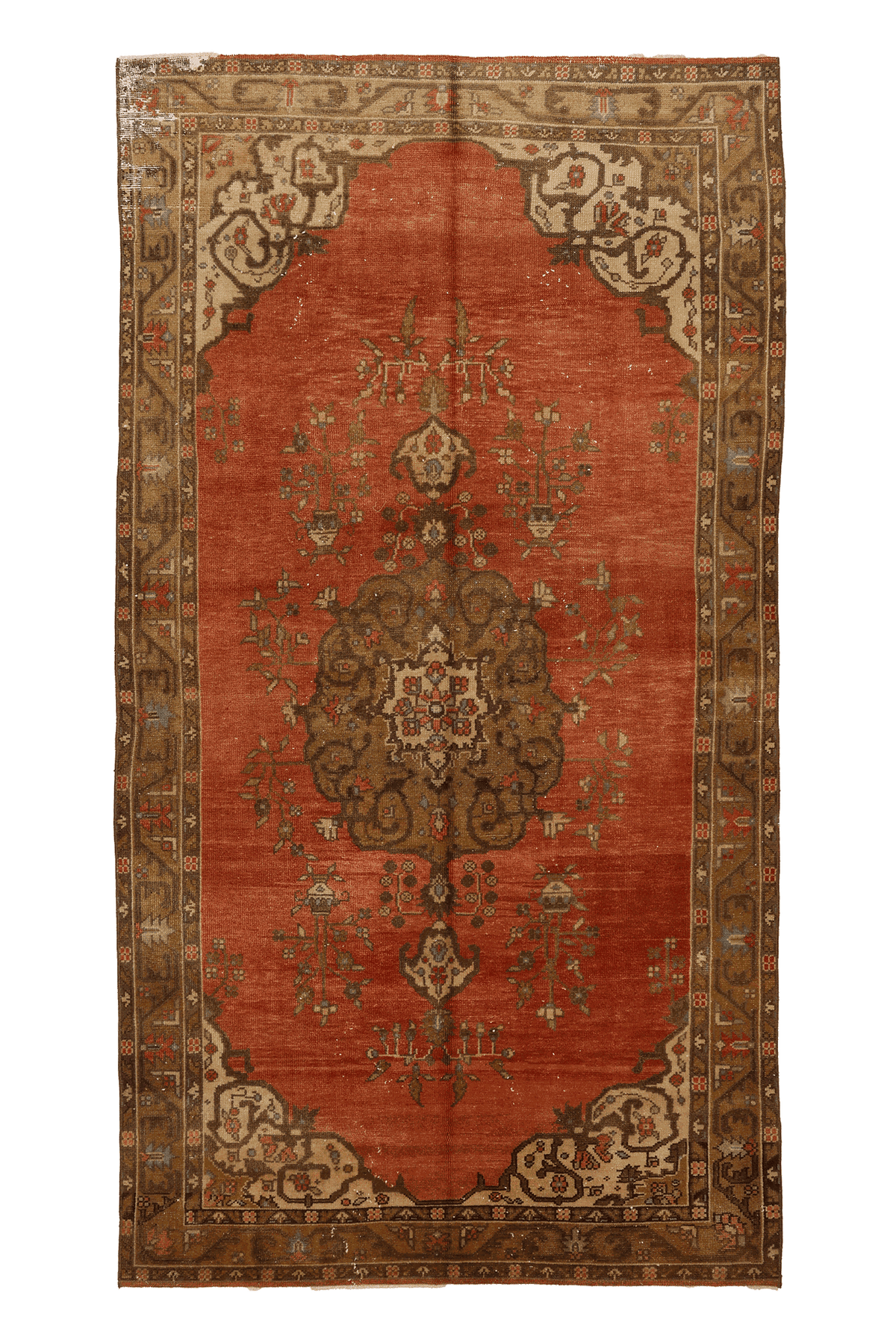 Vintage Çanakkale Turkish Area Rug 5x10 ft — Red & Brown Floral