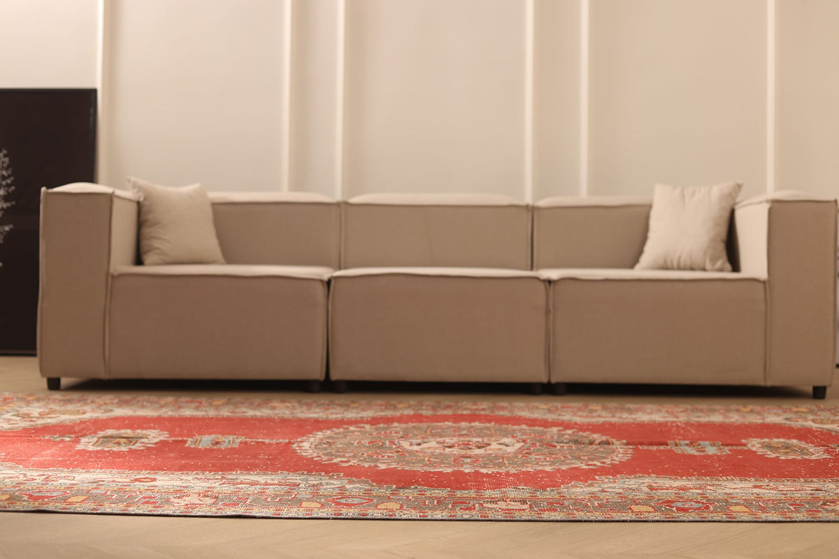 Vintage Isparta Turkish Area Rug 6x11 ft — Red & Beige Distressed