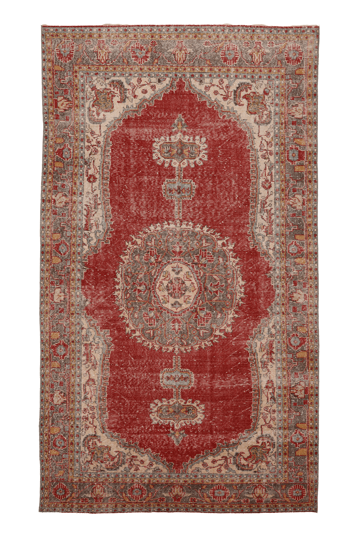 Vintage Isparta Turkish Area Rug 6x11 ft — Red & Beige Distressed