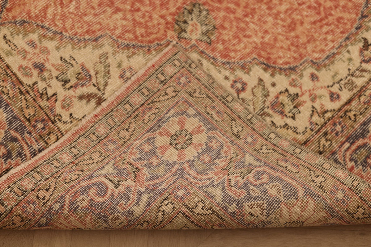 Vintage Isparta Turkish Area Rug 6x9 ft — Red & Beige Floral