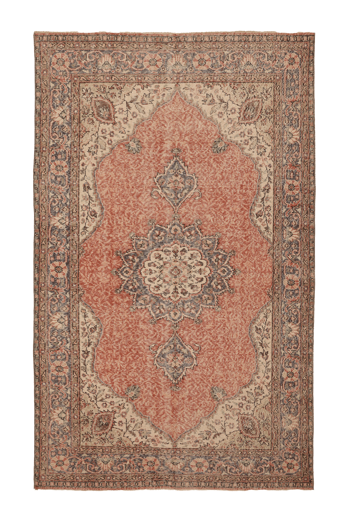 Vintage Isparta Turkish Area Rug 6x9 ft — Red & Beige Floral