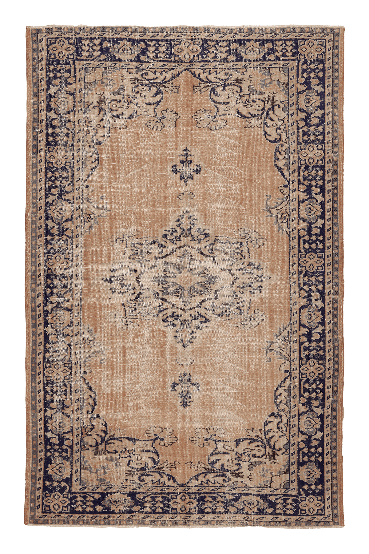 Vintage Isparta Turkish Area Rug 6x9 ft — Orange & Blue Floral