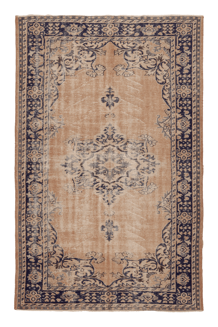 Vintage Isparta Turkish Area Rug 6x9 ft — Orange & Blue Floral