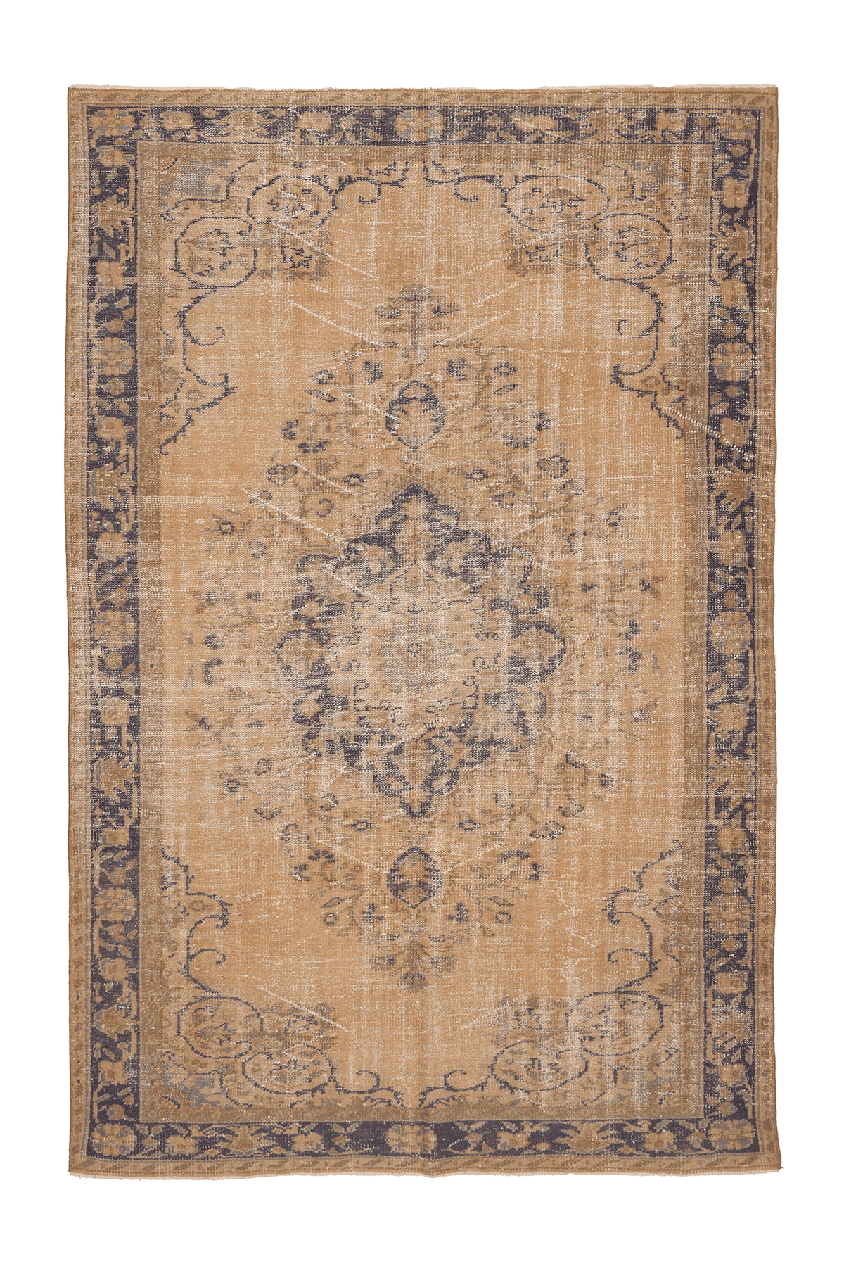 Vintage Isparta Turkish Area Rug 6x9 ft — Beige & Blue Floral