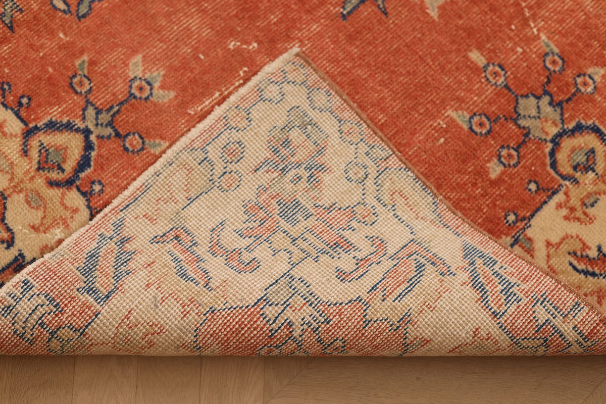 Vintage Isparta Turkish Area Rug 6x10 ft — Red & Beige Floral