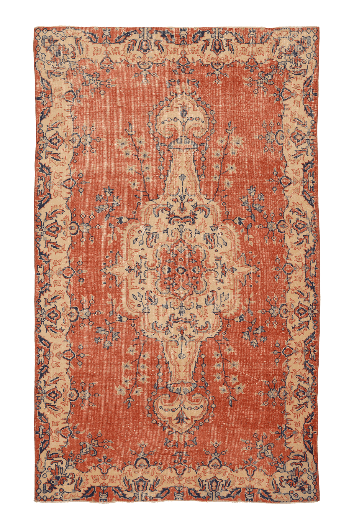 Vintage Isparta Turkish Area Rug 6x10 ft — Red & Beige Floral