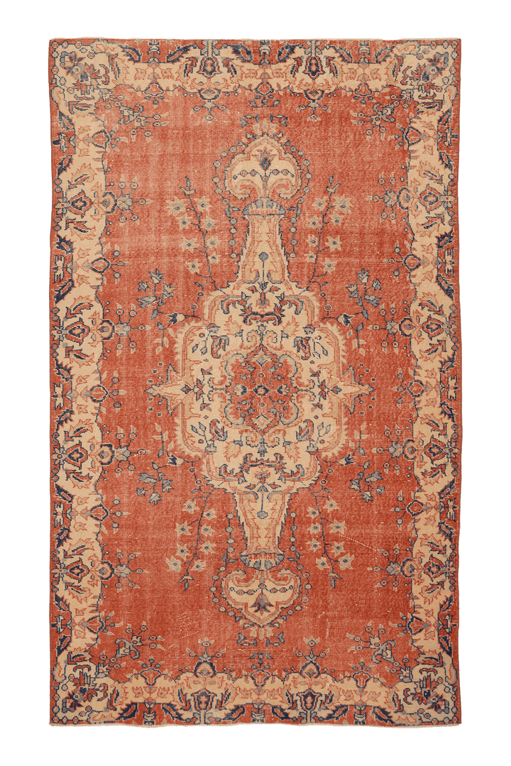 Vintage Isparta Turkish Area Rug 6x10 ft — Red & Beige Floral