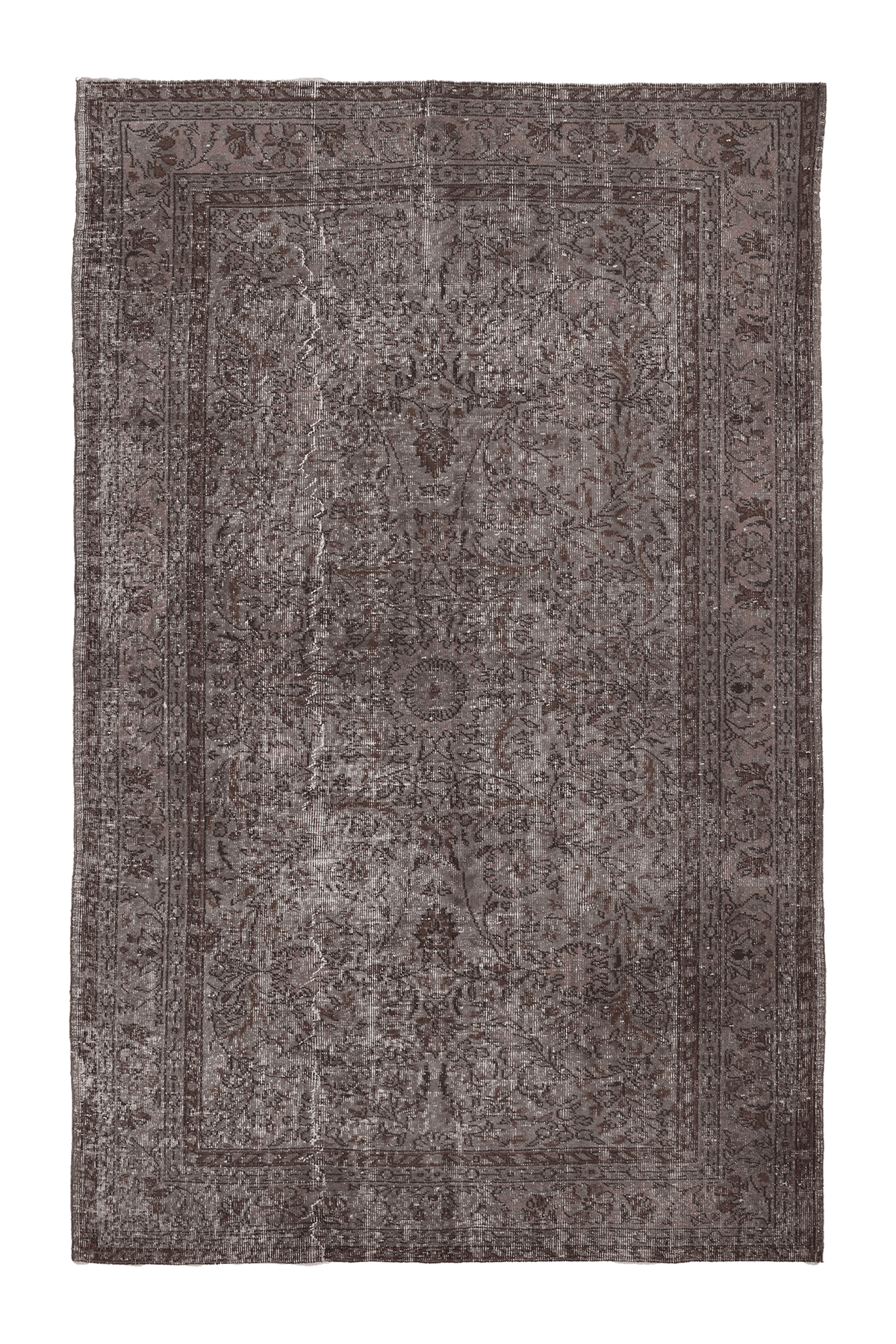 Vintage Isparta Turkish Area Rug 6x10 ft — Gray & Brown Floral
