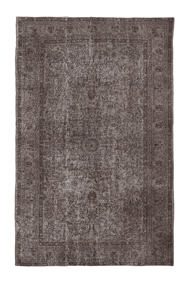 Vintage Isparta Turkish Area Rug 6x10 ft — Gray & Brown Floral