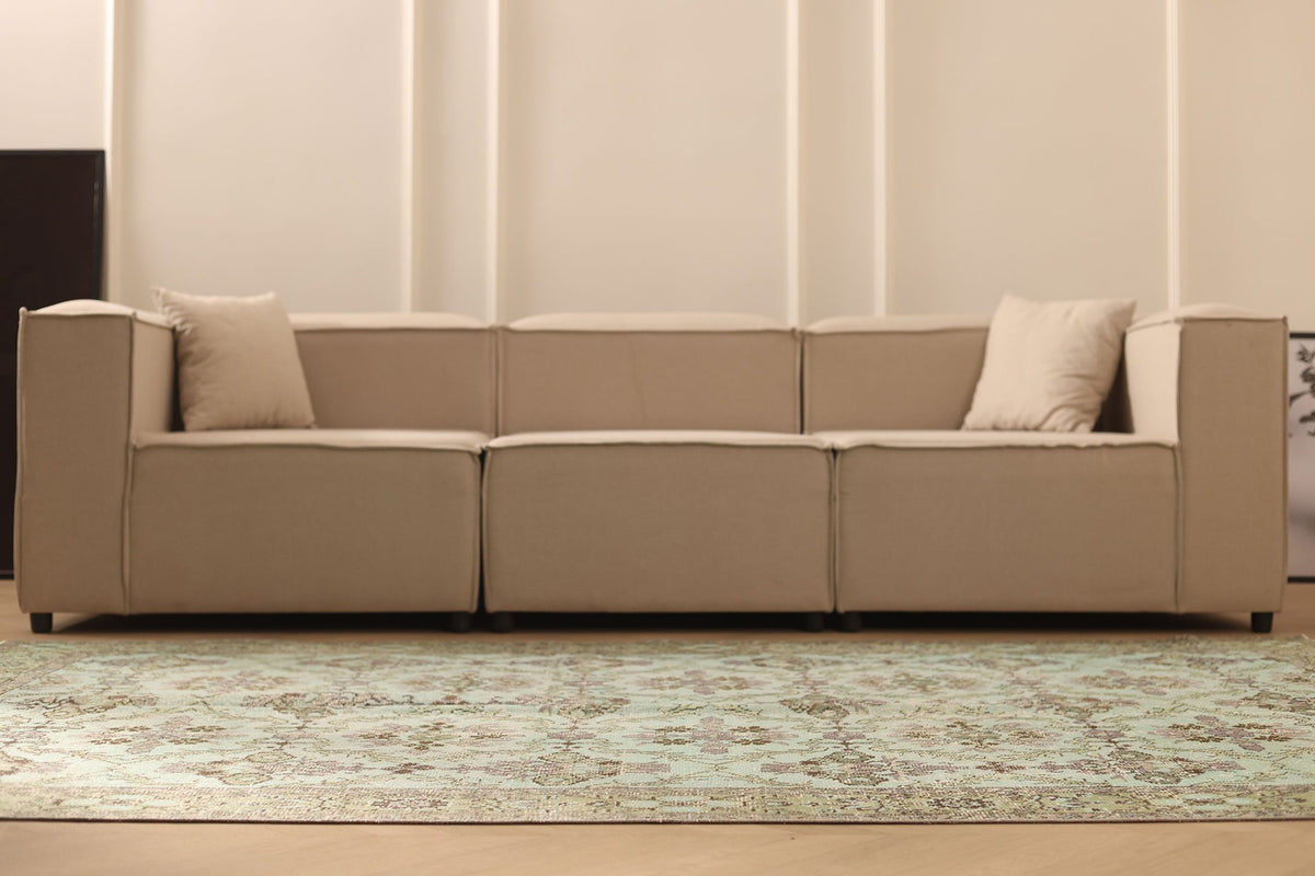 Vintage Isparta Turkish Area Rug 6x9 ft — Green & Gray Floral