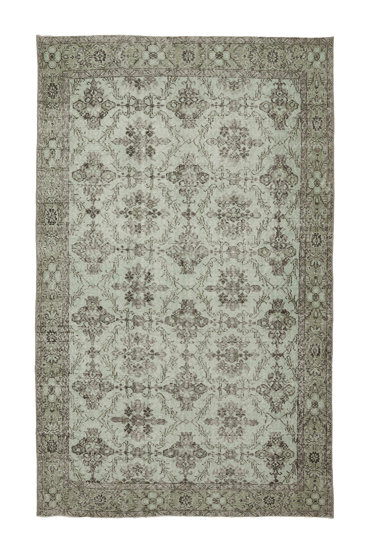 Vintage Isparta Turkish Area Rug 6x9 ft — Green & Gray Floral