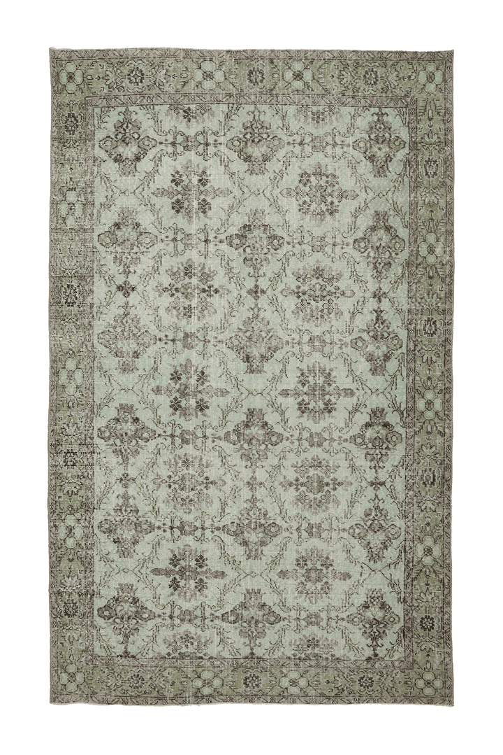 Vintage Isparta Turkish Area Rug 6x9 ft — Green & Gray Floral