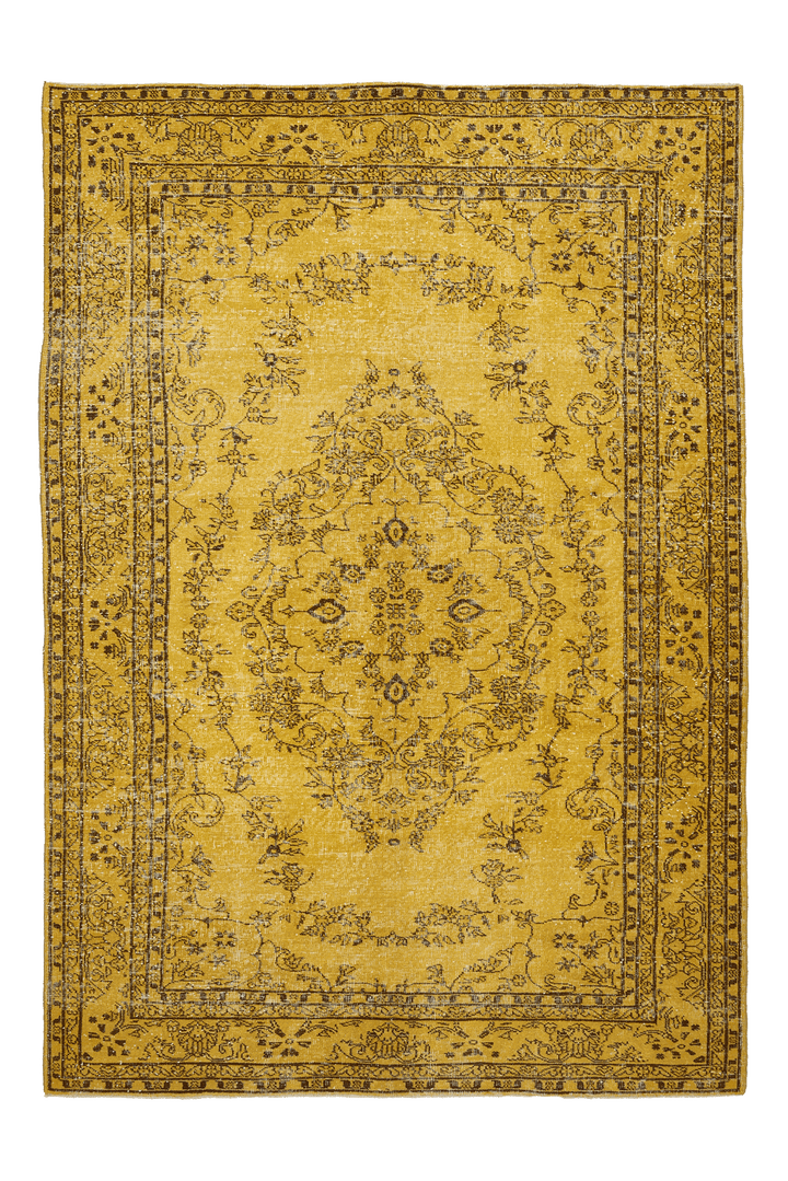 Vintage Isparta Turkish Area Rug 6x9 ft — Yellow & Brown Floral
