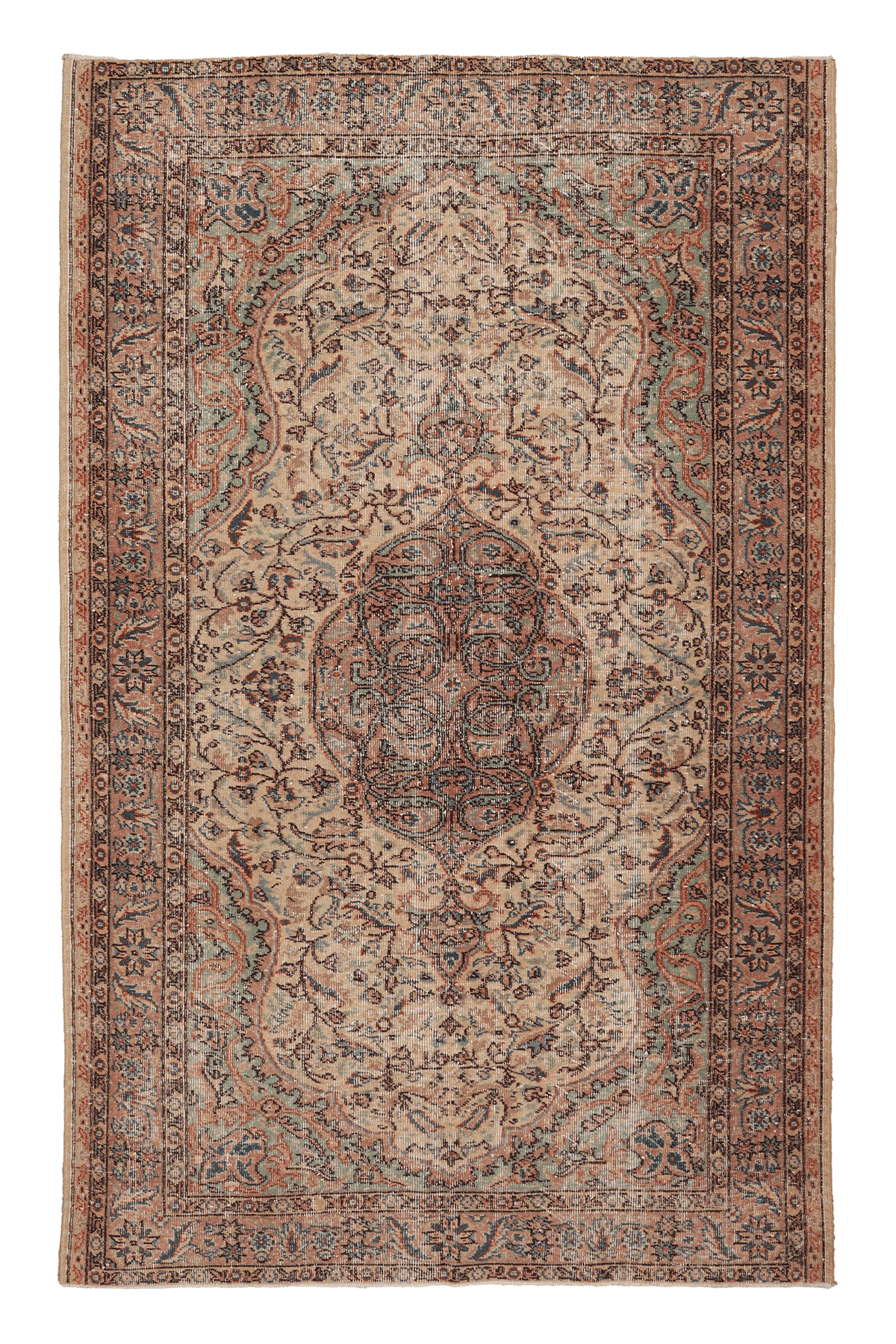 Vintage Isparta Turkish Area Rug 5x8 ft — Beige & Brown Floral