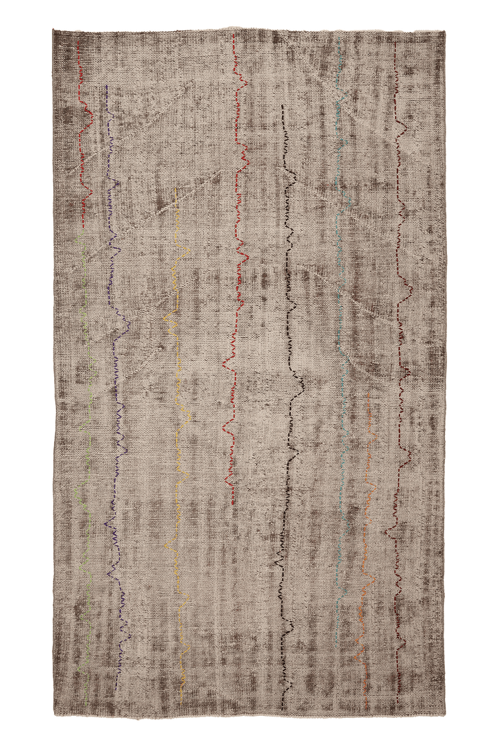 Vintage Manisa Turkish Area Rug 5x10 ft — Beige & Brown Stripped