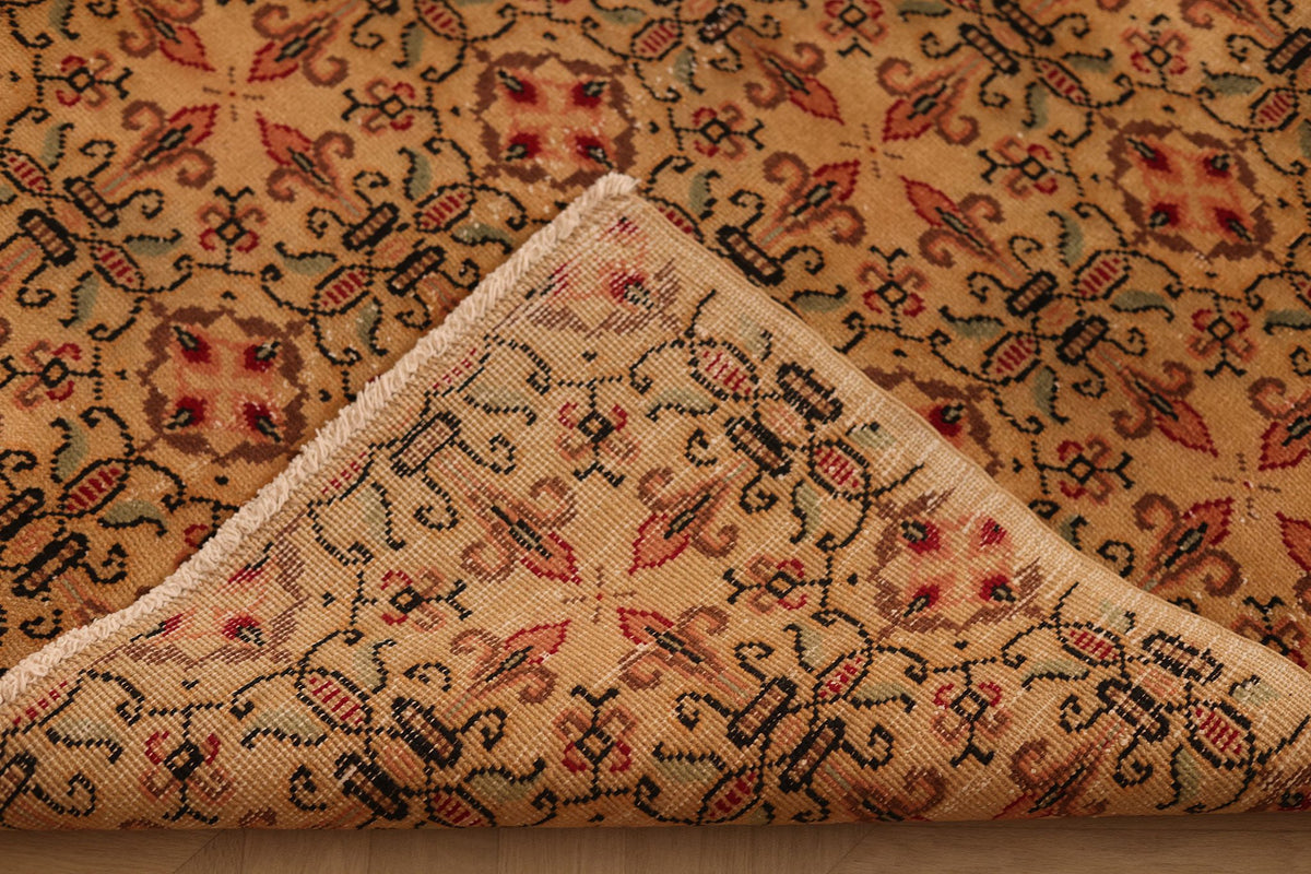 Vintage Isparta Turkish Area Rug 7x9 ft — Beige & Brown Floral