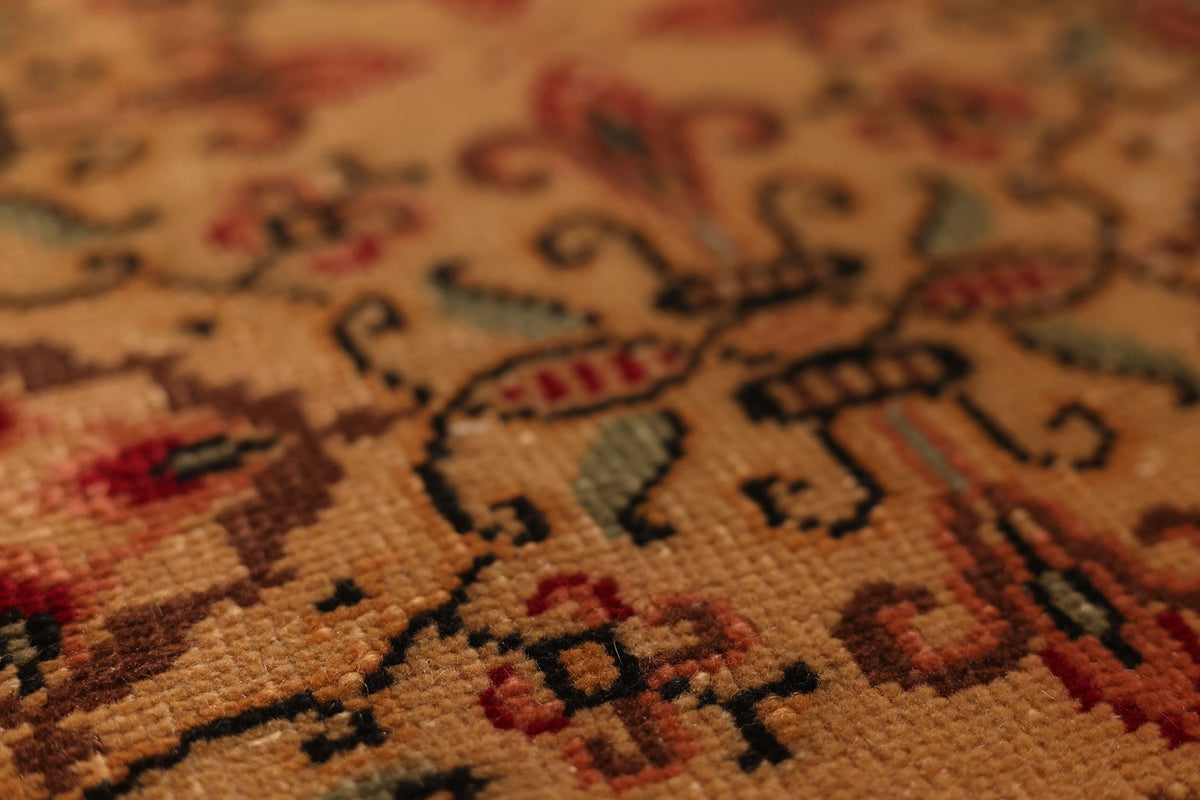 Vintage Isparta Turkish Area Rug 7x9 ft — Beige & Brown Floral