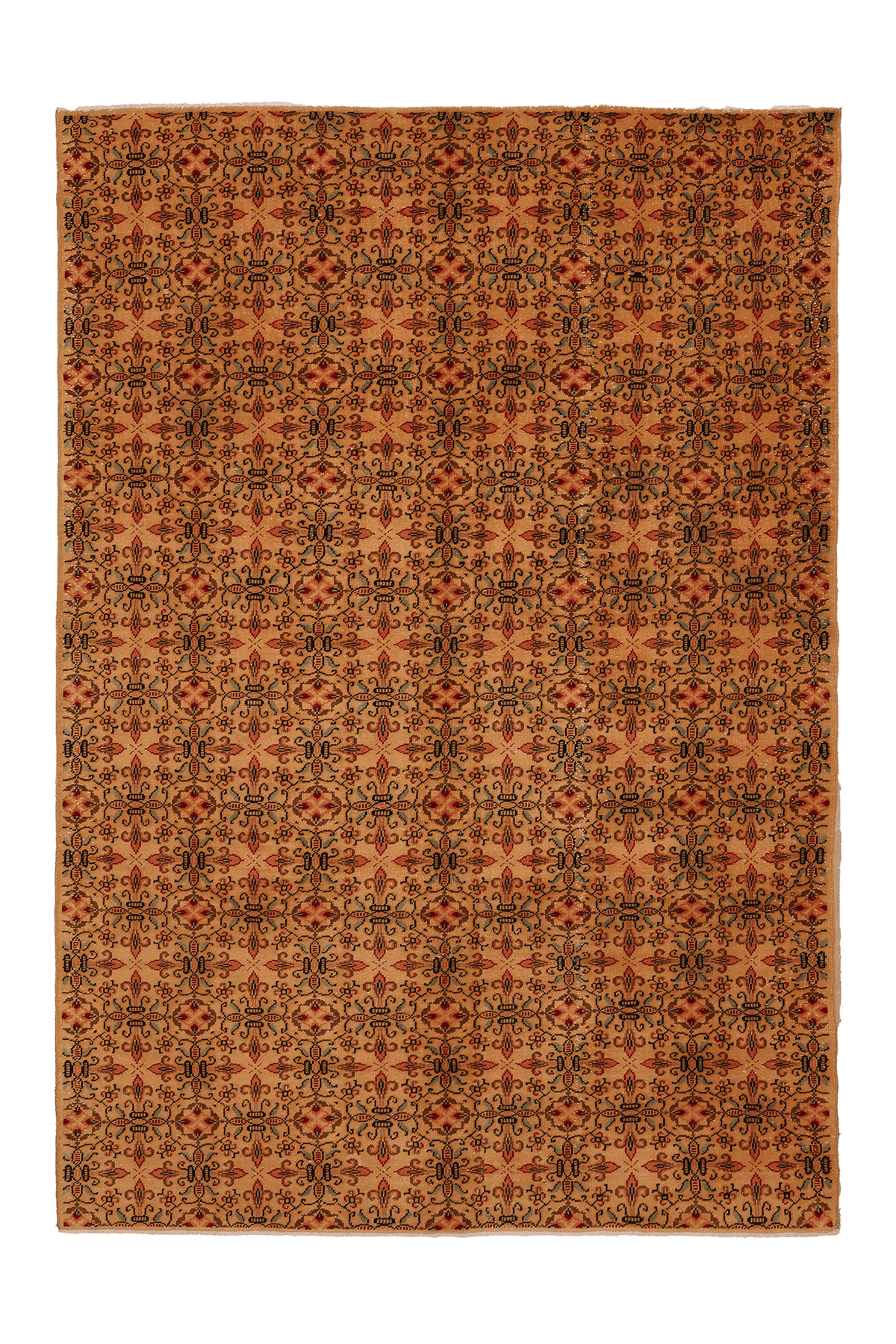 Vintage Isparta Turkish Area Rug 7x9 ft — Beige & Brown Floral