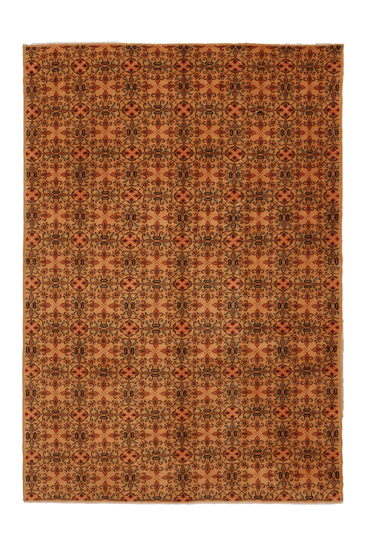Vintage Isparta Turkish Area Rug 7x9 ft — Beige & Brown Floral