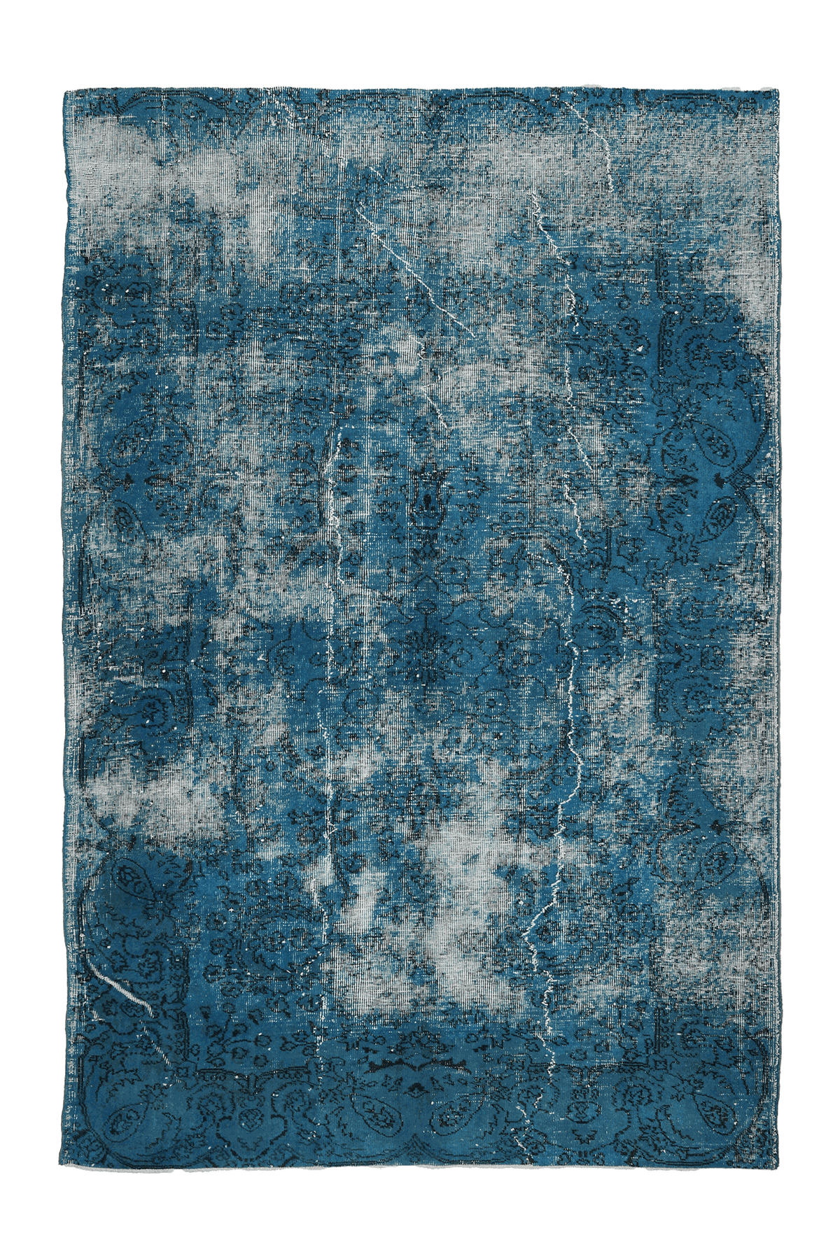 Vintage Isparta Turkish Area Rug 6x9 ft — Blue & White Overdyed