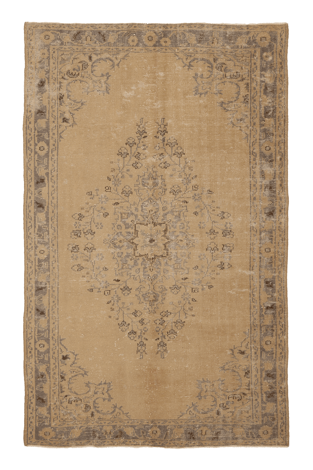 Vintage Isparta Turkish Area Rug 6x9 ft — Beige & Gray Floral