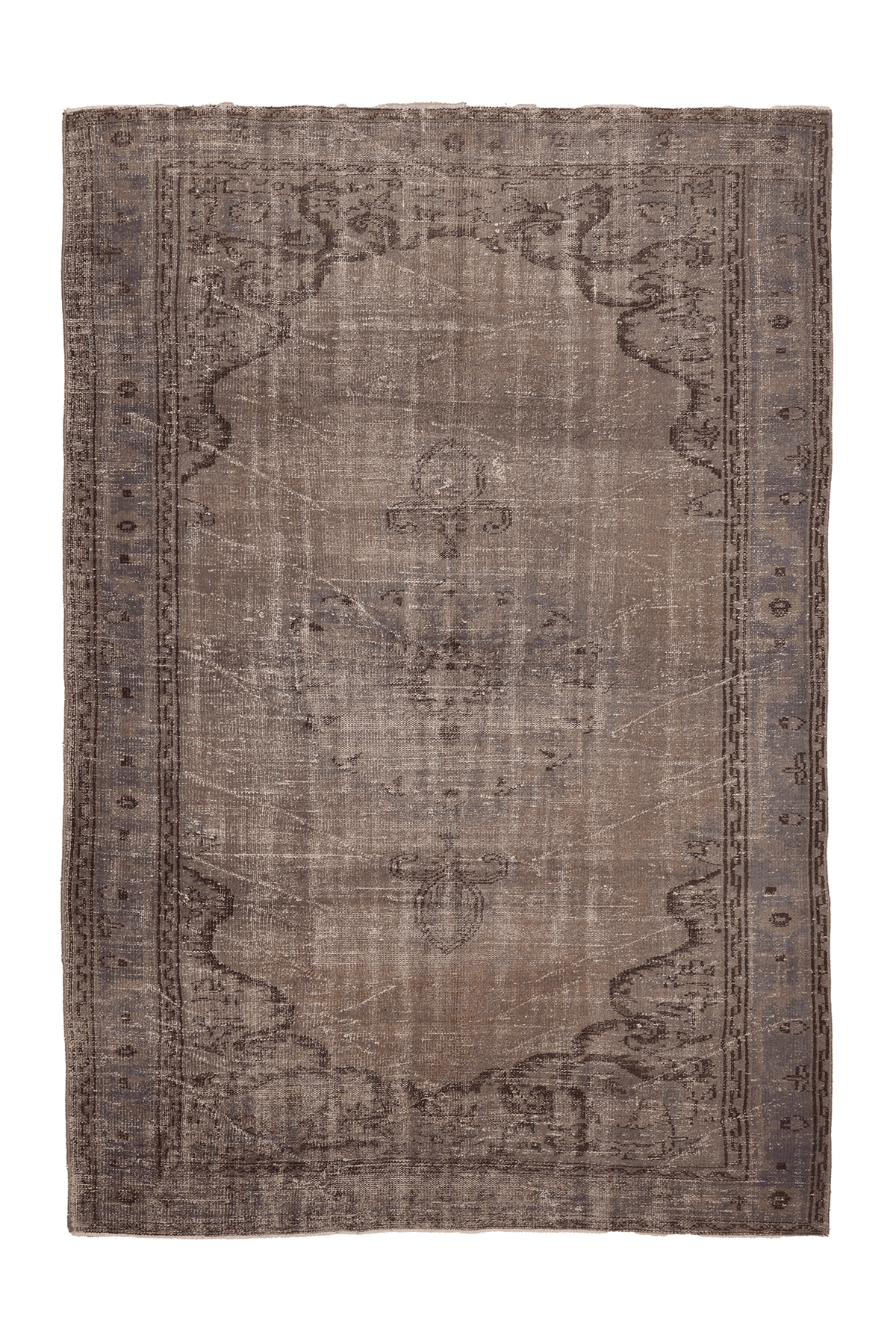 Vintage Isparta Turkish Area Rug 6x9 ft — Brown & Gray Floral