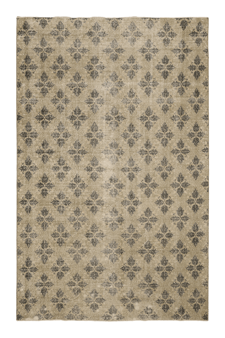 Vintage Isparta Turkish Area Rug 6x9 ft — Beige & Brown Floral