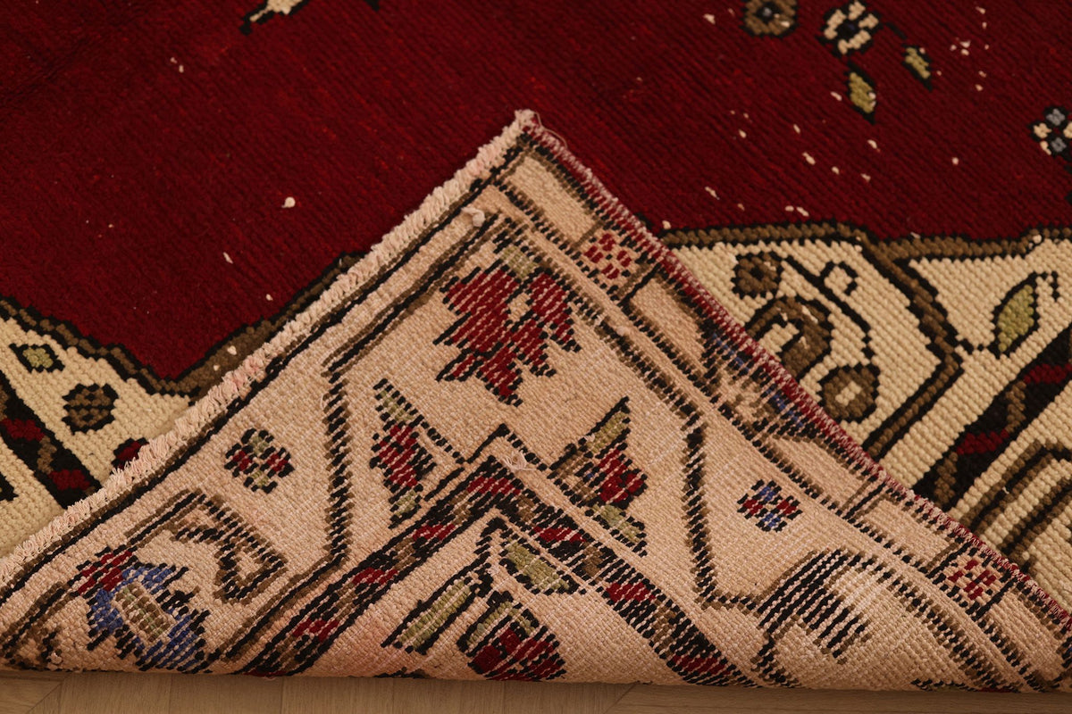 Vintage Çanakkale Turkish Area Rug 6x8 ft — Red & Beige Floral