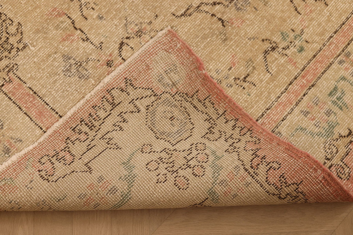 Vintage Isparta Turkish Area Rug 5x8 ft — Beige & Brown Floral