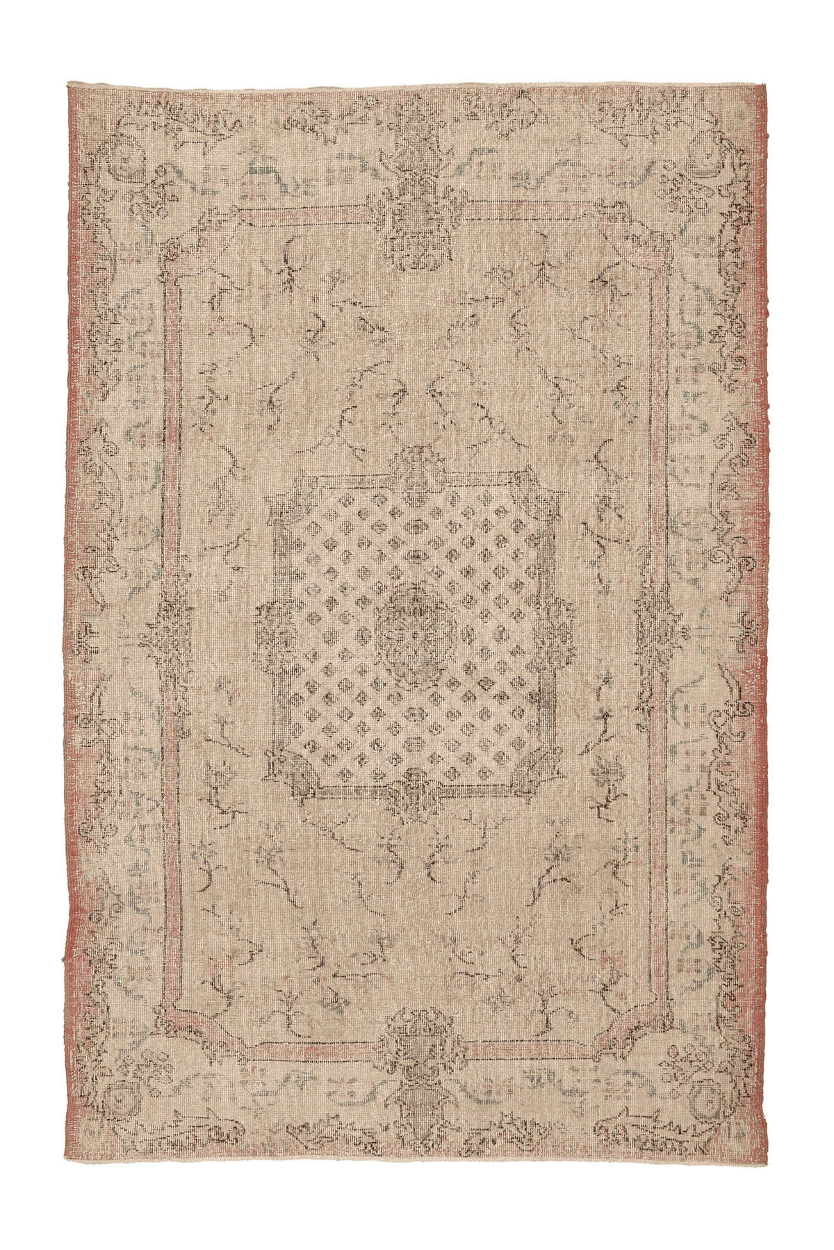 Vintage Isparta Turkish Area Rug 5x8 ft — Beige & Brown Floral