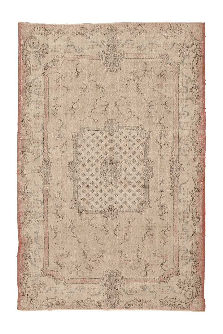Vintage Isparta Turkish Area Rug 5x8 ft — Beige & Brown Floral
