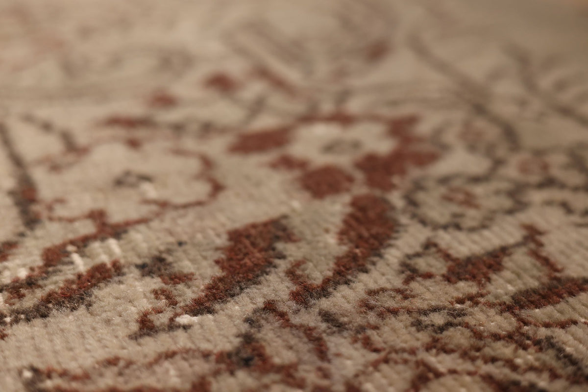 Vintage Isparta Turkish Area Rug 6x9 ft — Beige & Brown Floral
