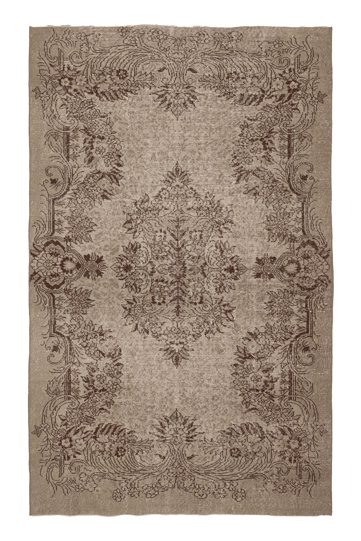 Vintage Isparta Turkish Area Rug 6x9 ft — Beige & Brown Floral