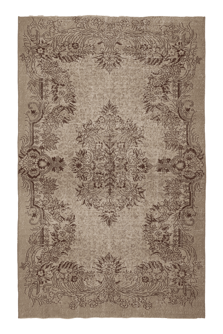 Vintage Isparta Turkish Area Rug 6x9 ft — Beige & Brown Floral