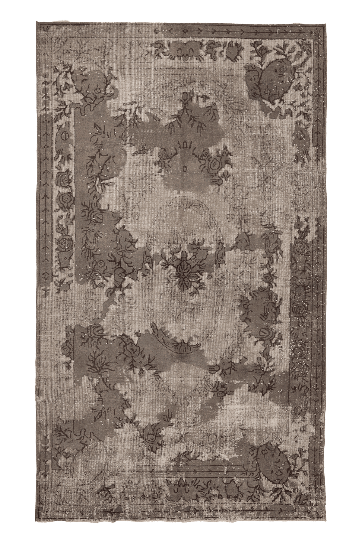 Vintage Isparta Turkish Area Rug 6x10 ft — Gray & Beige Floral