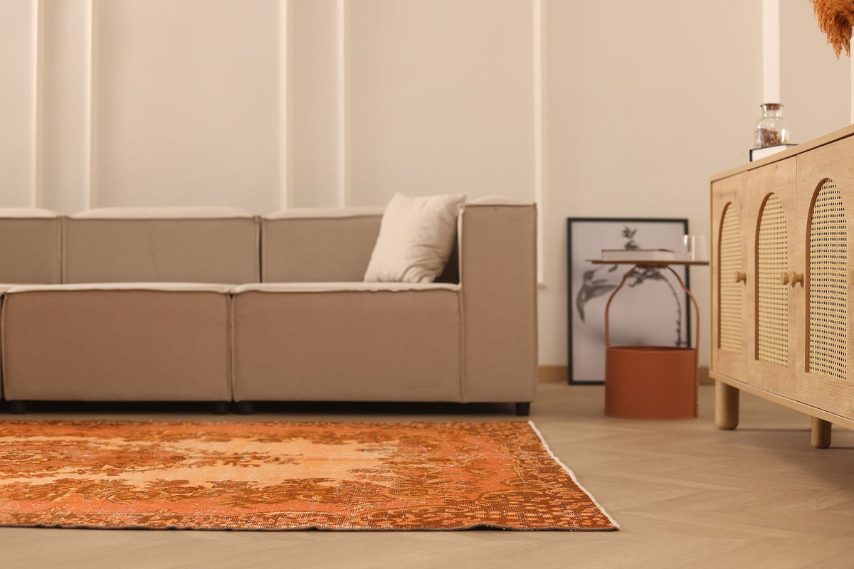 Vintage Isparta Turkish Area Rug 5x9 ft — Orange & Brown Floral
