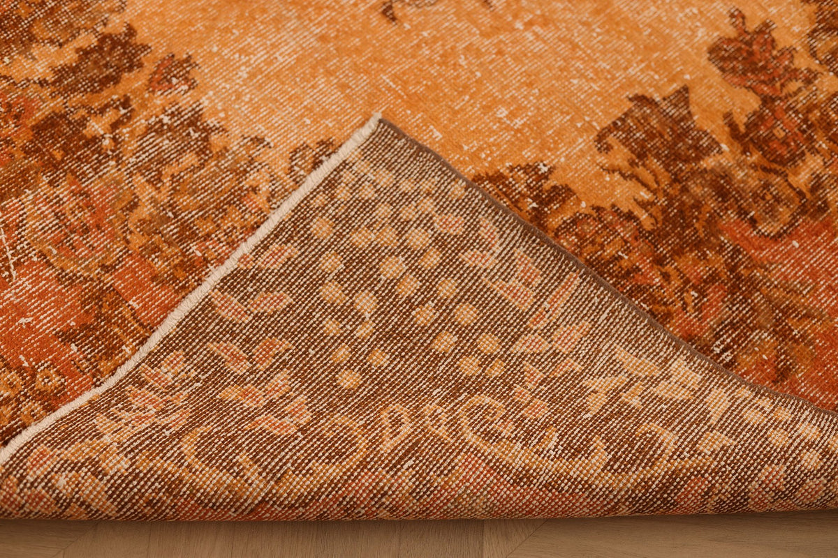 Vintage Isparta Turkish Area Rug 5x9 ft — Orange & Brown Floral