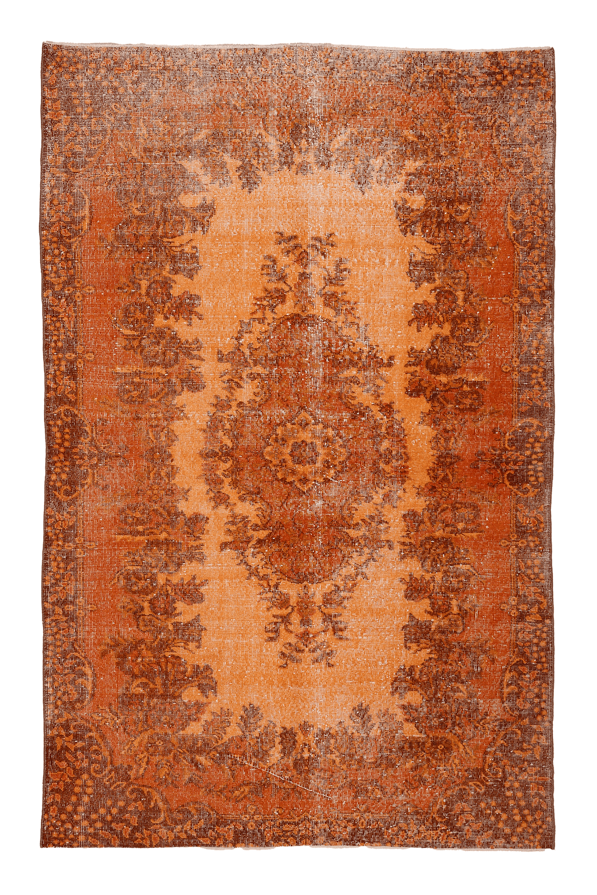 Vintage Isparta Turkish Area Rug 5x9 ft — Orange & Brown Floral