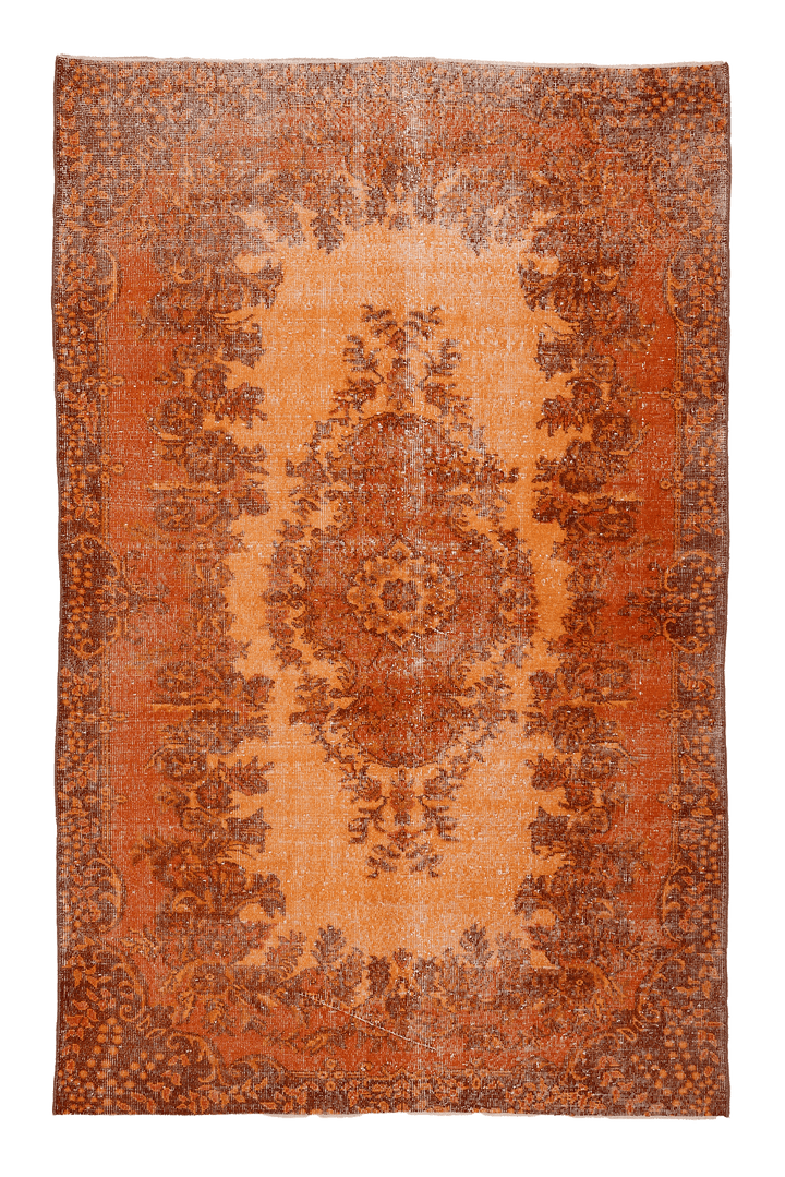 Vintage Isparta Turkish Area Rug 5x9 ft — Orange & Brown Floral